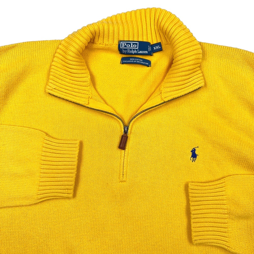 Polo Ralph Lauren Sweater Men XXL 2XL Yellow Pullover Heavy Knit Quarter Zip Rib